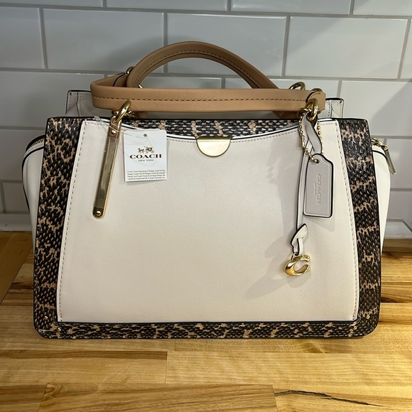 Coach Dreamer 36 Handbag Colorblock Snakeskin Detail Purse Smooth Leather - Picture 1 of 14